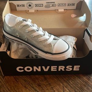Brand new, never worn, junior silver glitter converse